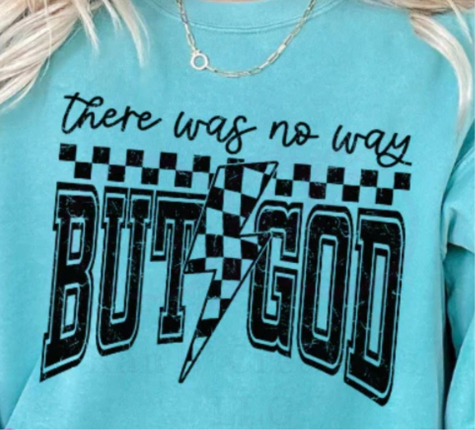 But GOD with Sleeve Print Crewneck Sweatshirt