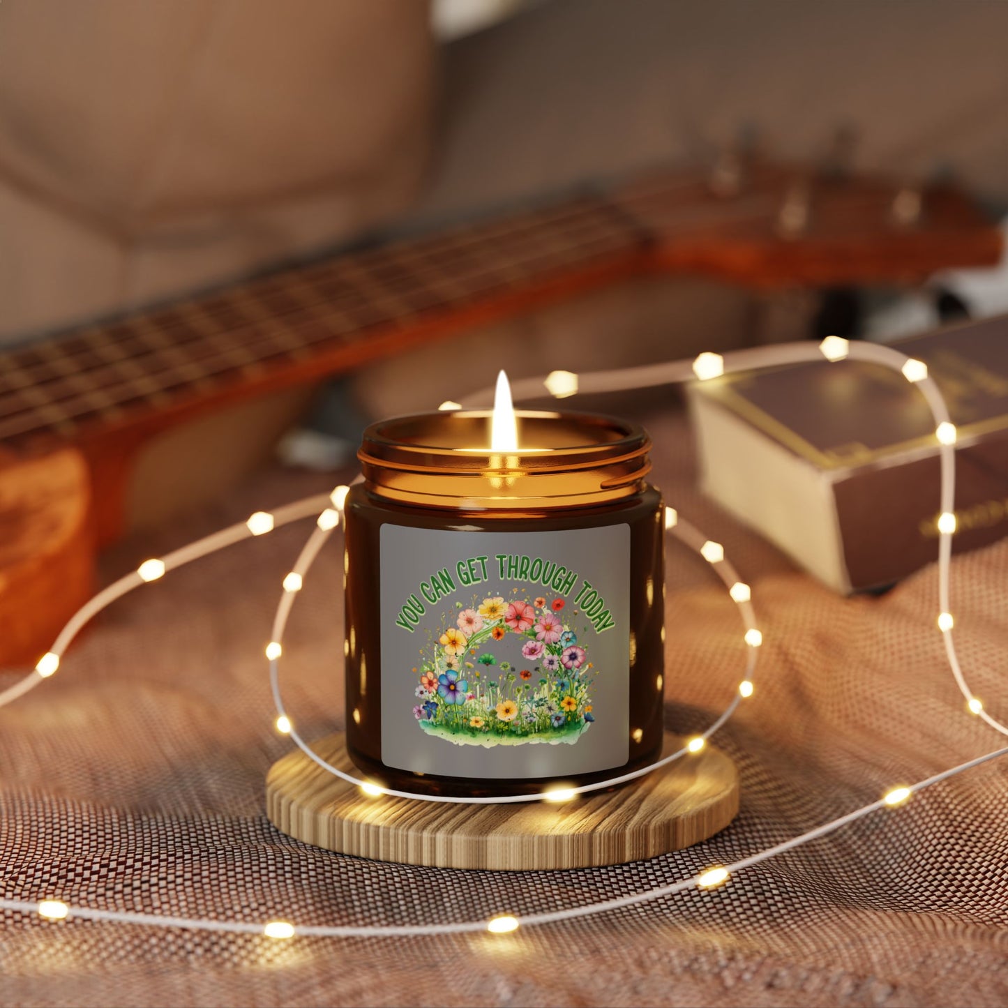 You Can Get Through Today Scented Soy Candle - Uplifting Floral Aroma in Amber Jar
