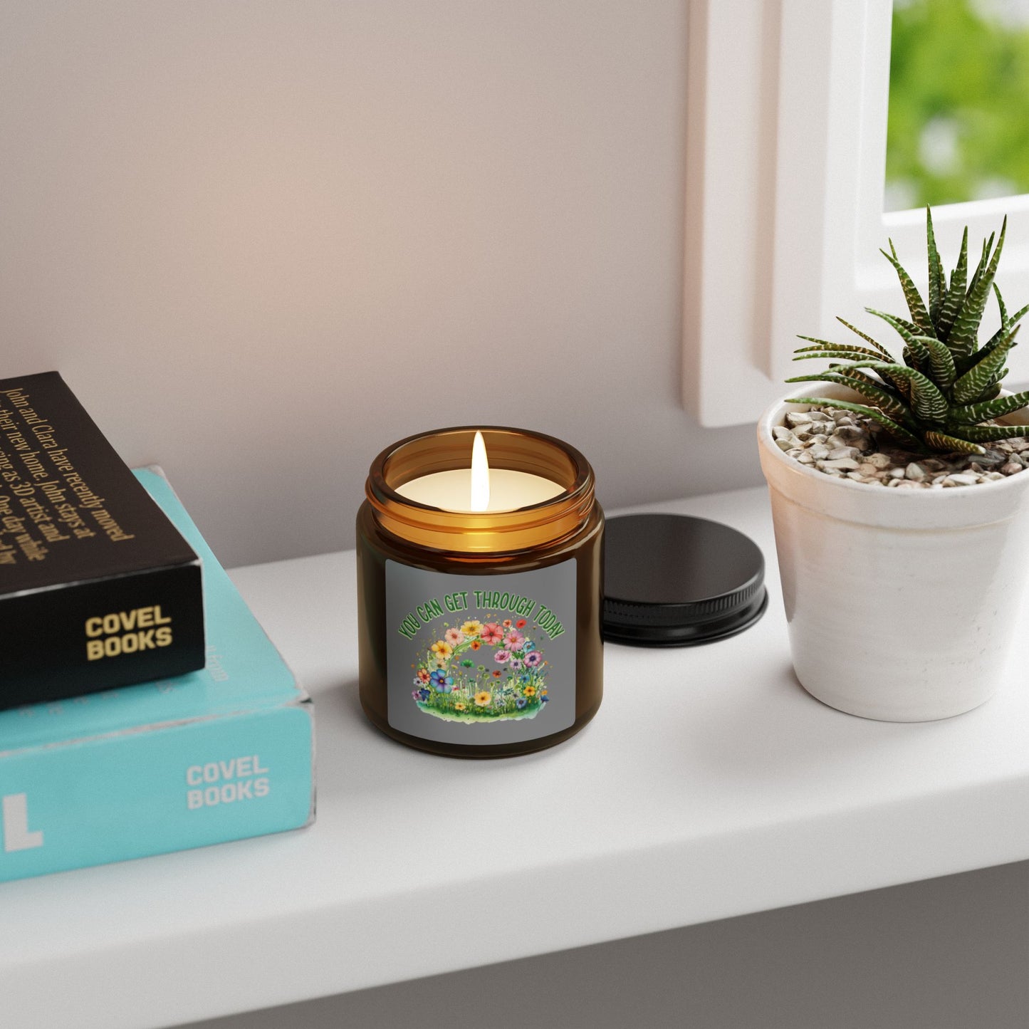 You Can Get Through Today Scented Soy Candle - Uplifting Floral Aroma in Amber Jar