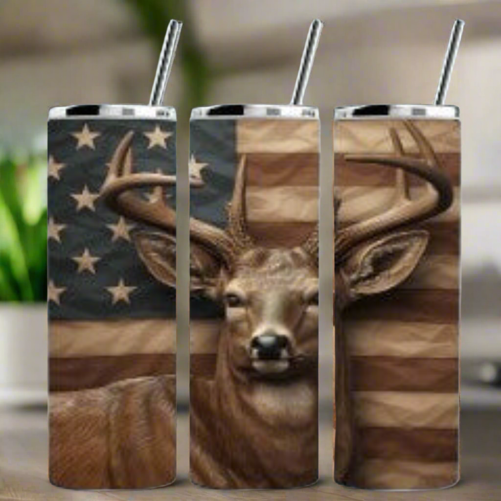 Antique color American Flag Deer 20 oz Tumbler