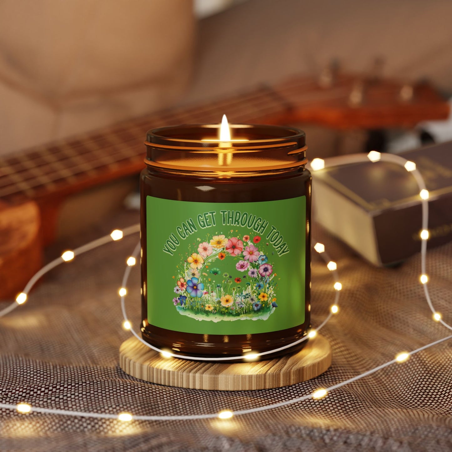You Can Get Through Today Scented Soy Candle - Uplifting Floral Aroma in Amber Jar