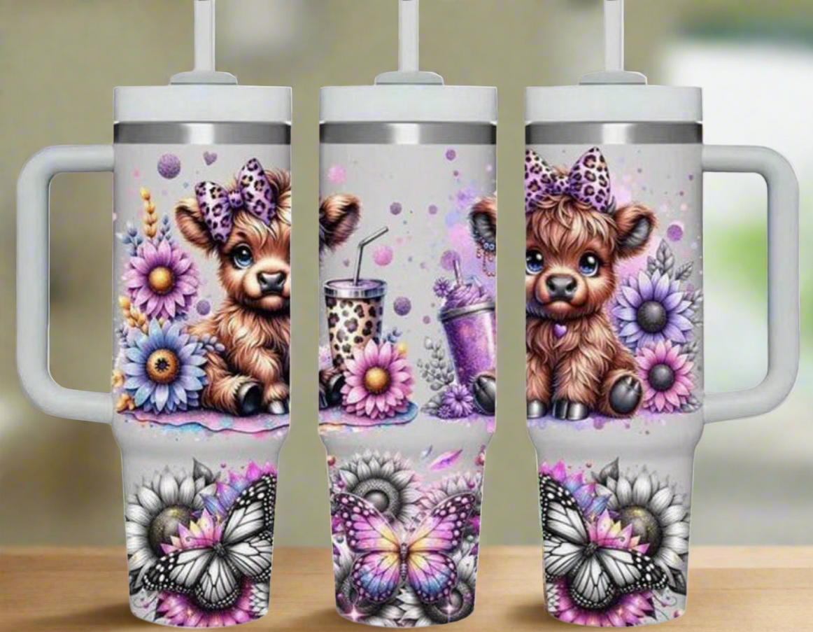 40 oz Purple Baby Hiland Cow tumbler