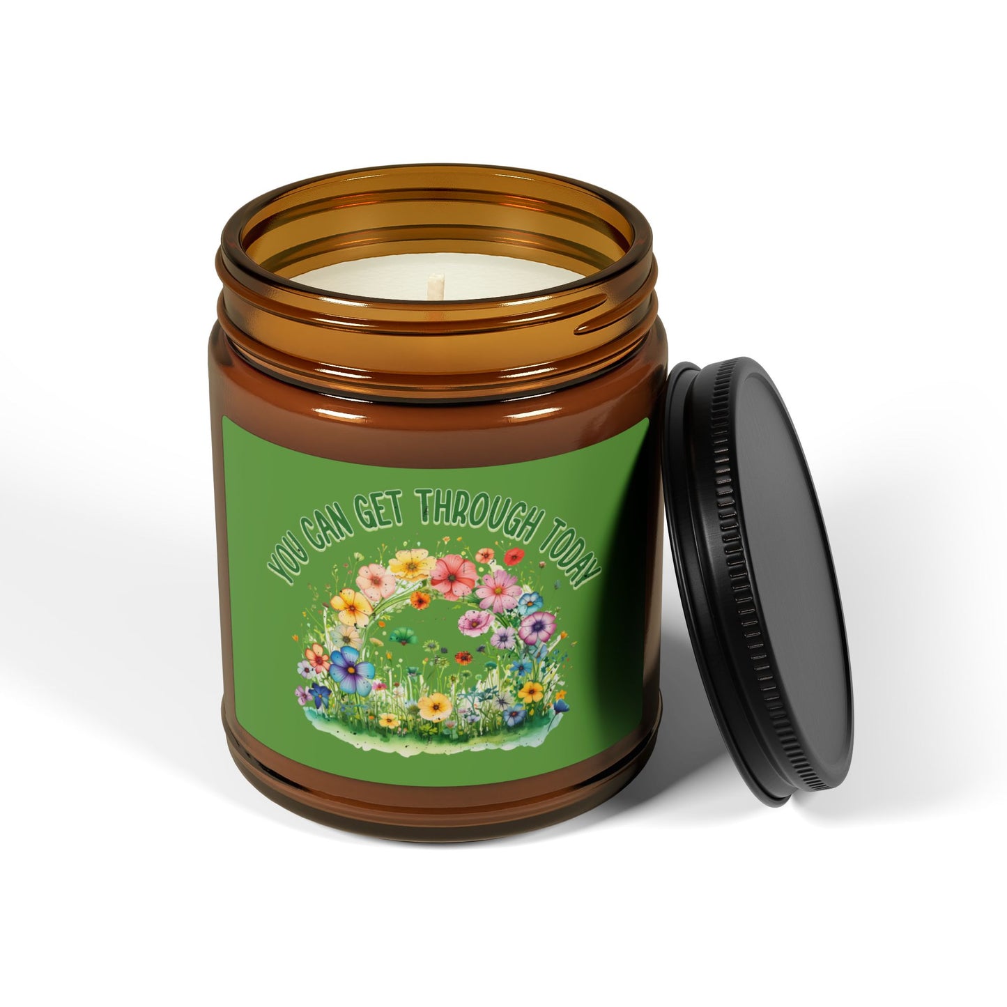 You Can Get Through Today Scented Soy Candle - Uplifting Floral Aroma in Amber Jar