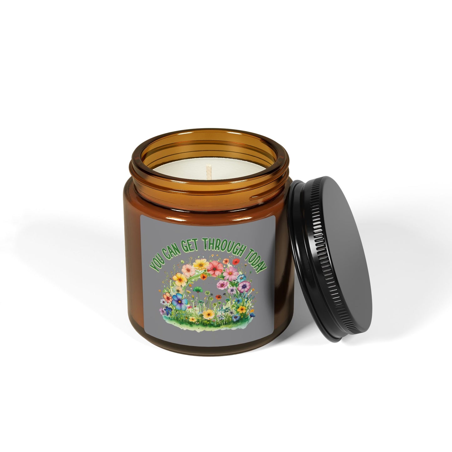 You Can Get Through Today Scented Soy Candle - Uplifting Floral Aroma in Amber Jar