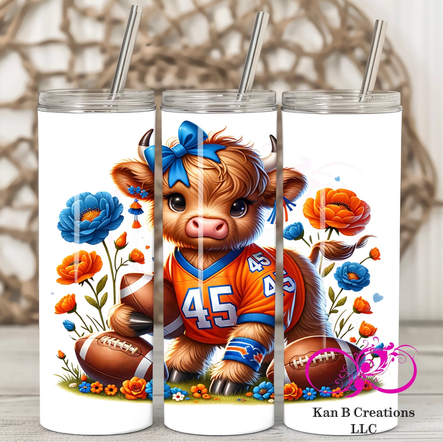 Hiland Cow Football 20 oz Stainless Steel Sublimation Tumbler