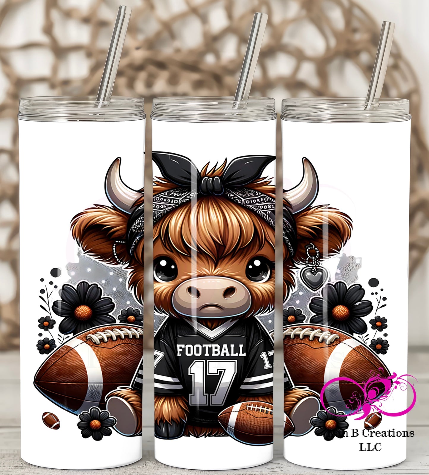 Hiland Cow Football 20 oz Stainless Steel Sublimation Tumbler