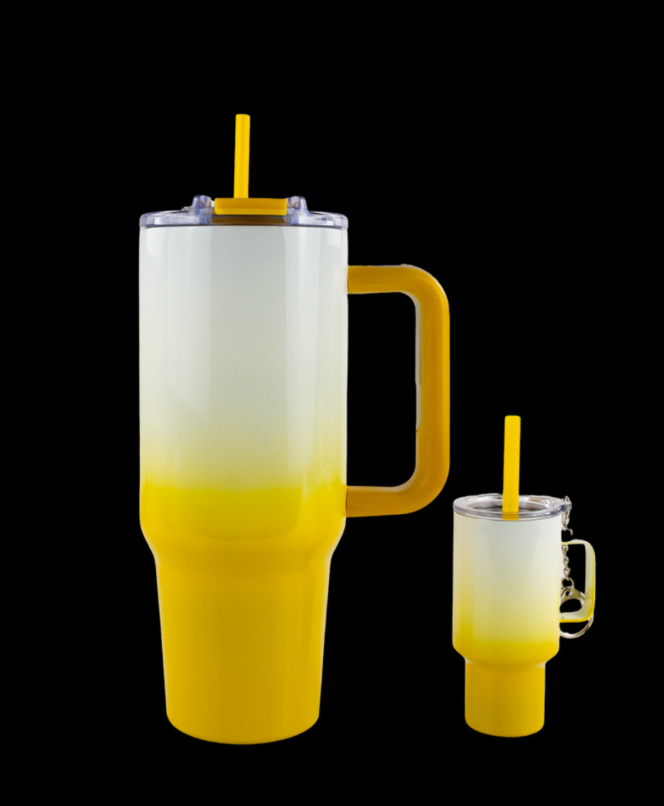 40 oz Mama Sunflower Yellow Ombre with 4 oz mini