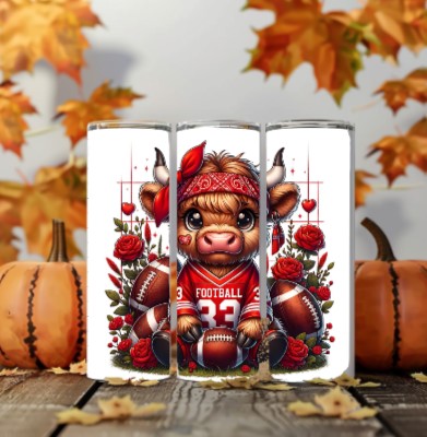 Hiland Cow Football 20 oz Stainless Steel Sublimation Tumbler