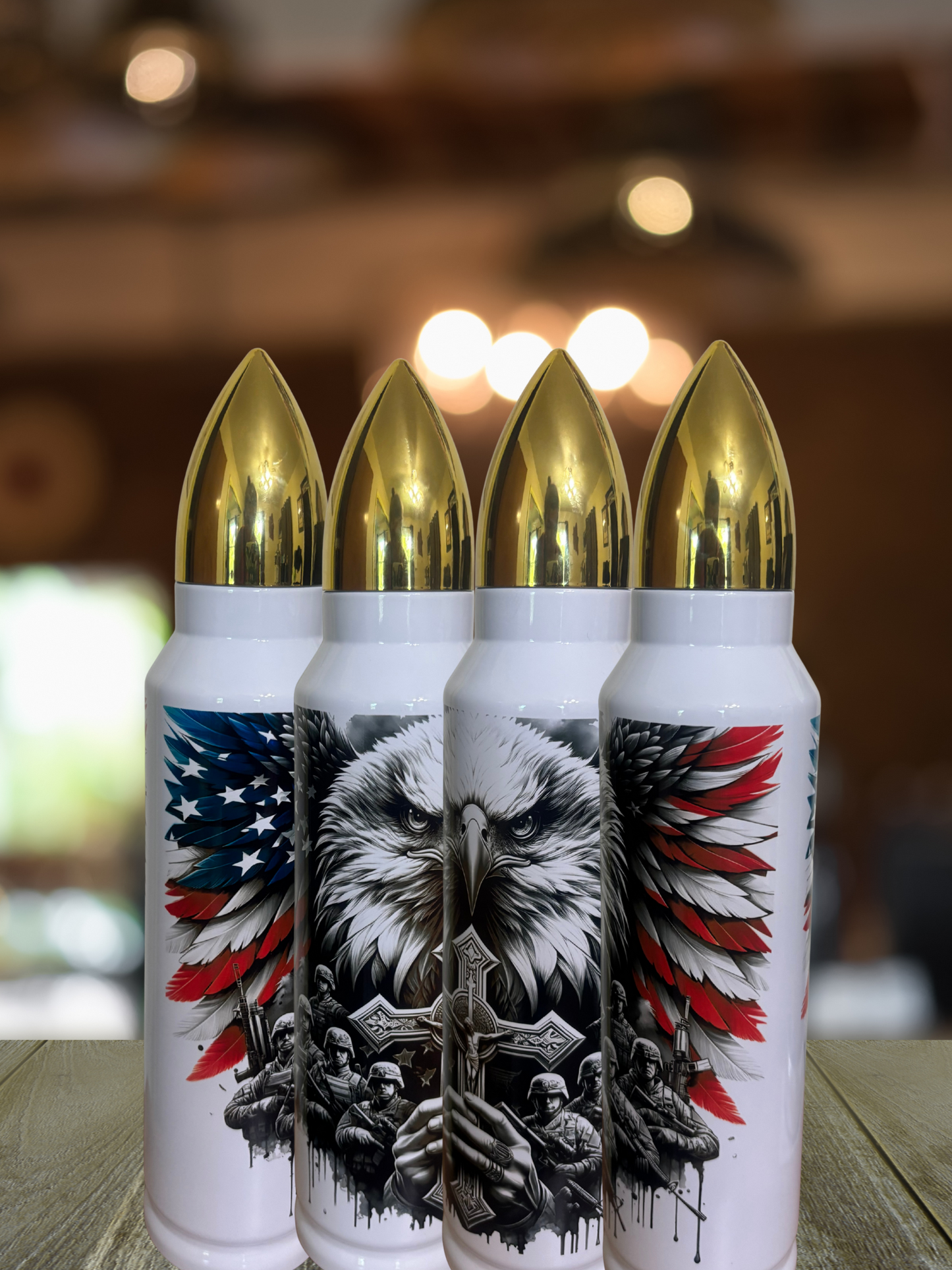 American Flag Eagle with Cross, 32 oz Bullet Tumbler/Thermos