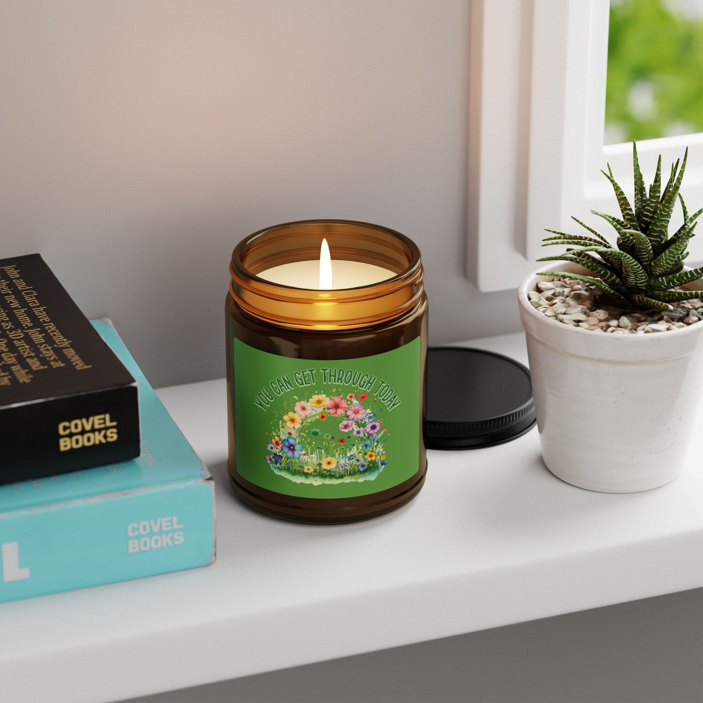 You Can Get Through Today Scented Soy Candle - Uplifting Floral Aroma in Amber Jar