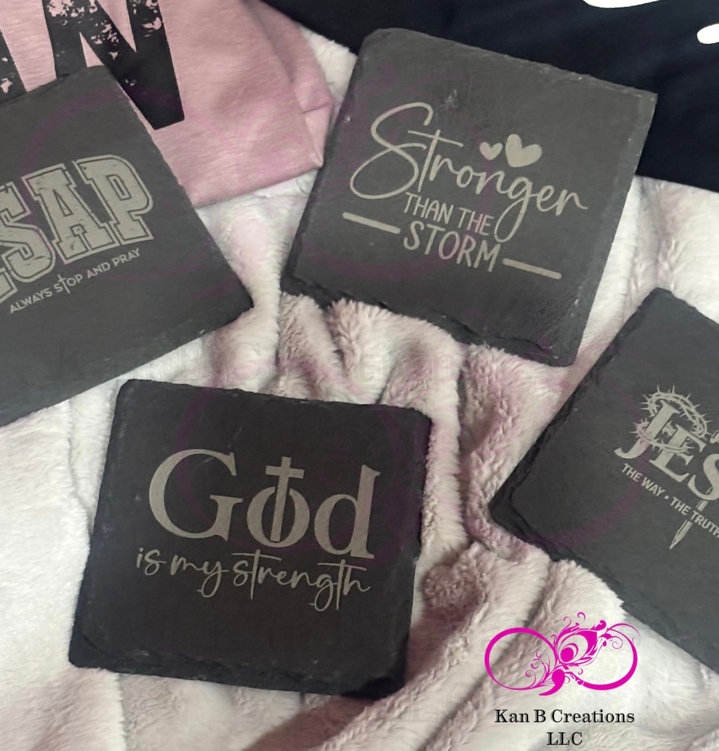 4 pack, Faith inspired Black Slate Coasters