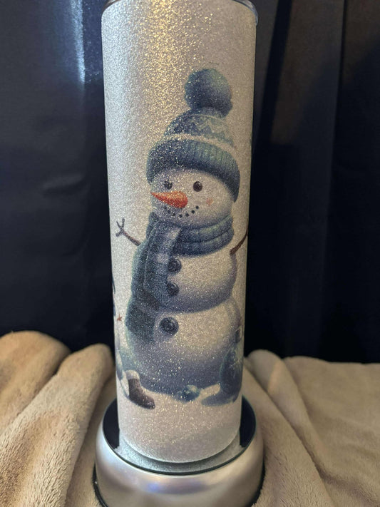 30 oz Sliver Glitter Snowmen tumbler