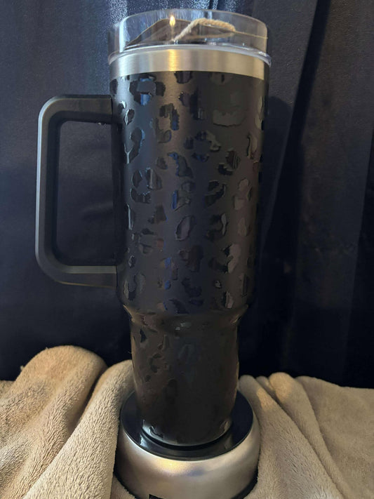 40 oz Black Cheetah tumbler
