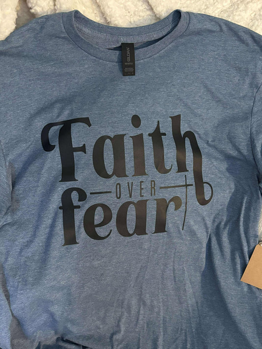 Heather Indigo, Faith Over Fear T-shirt, Size Large