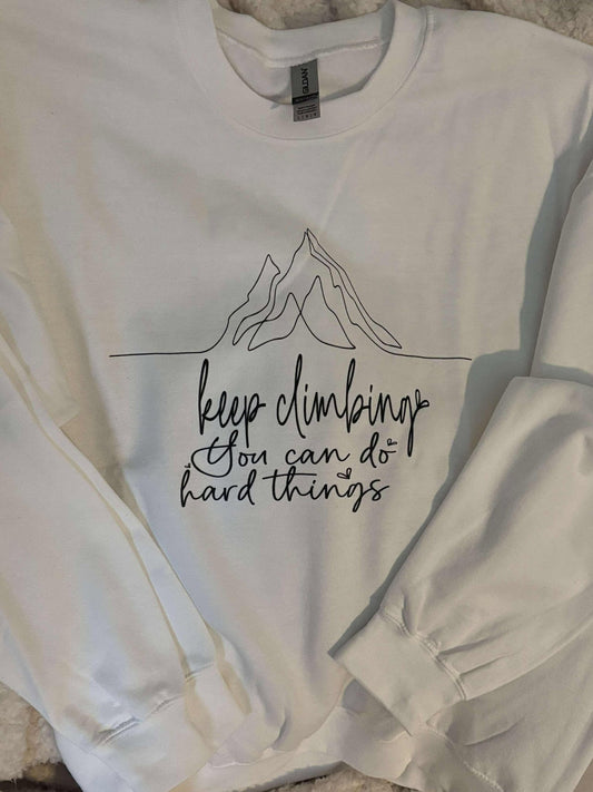 White, Keep Climbing Crewneck Sweatshirt; Size Large