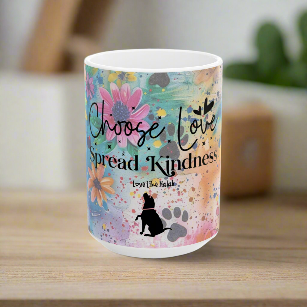 Mug with Love Like Nalah motivational quote and design on a wooden surface