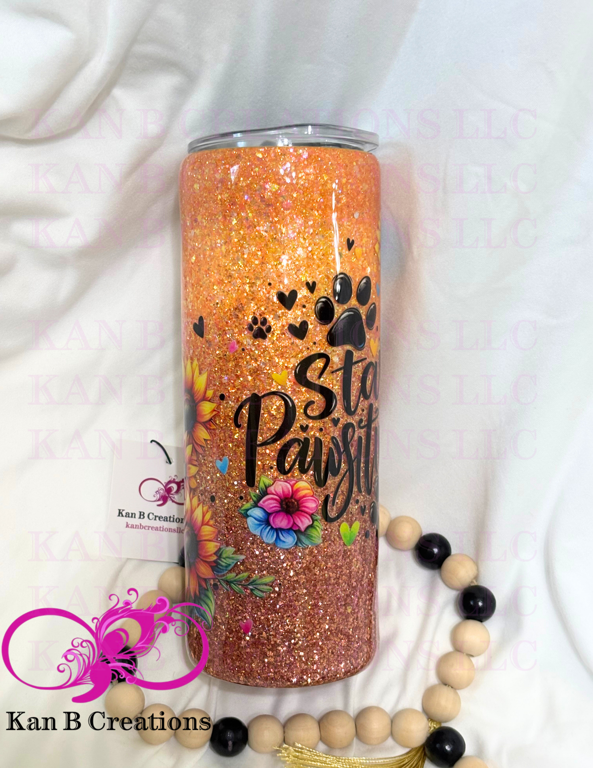 20 oz Custom Handmade Epoxy Tumbler, Custom Stainless Steel Tumbler, Stay Pawsitive