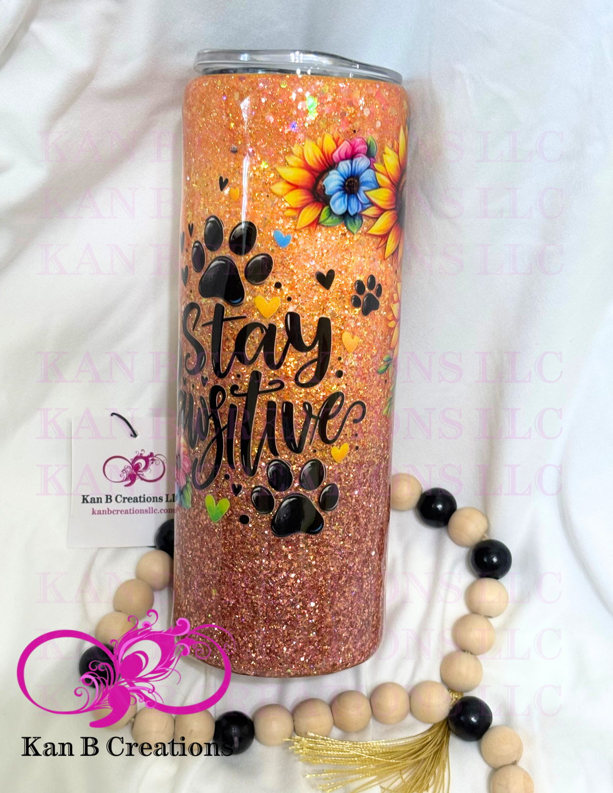 20 oz Custom Handmade Epoxy Tumbler, Custom Stainless Steel Tumbler, Stay Pawsitive