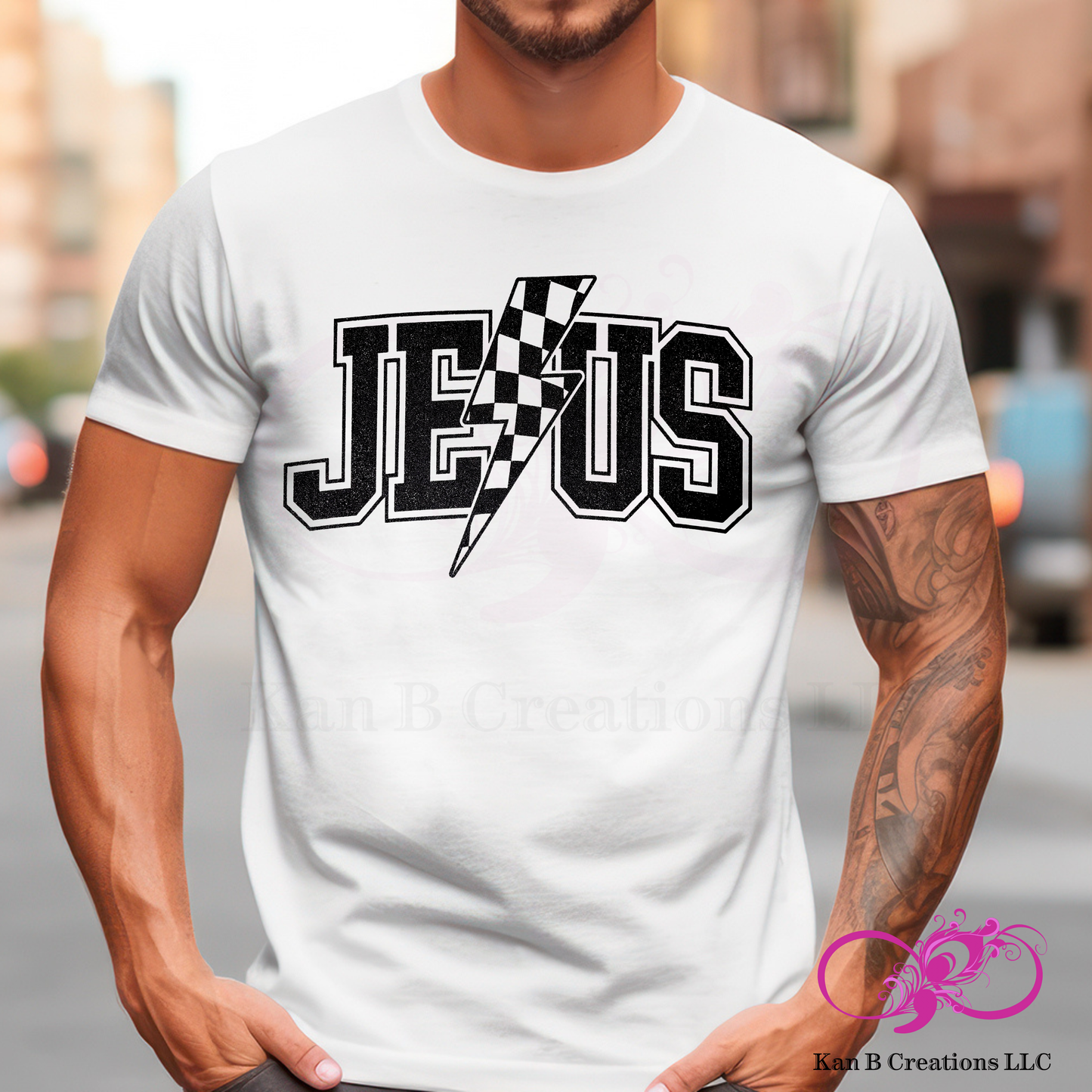 Jesus Lightning bolt (large square) Tshirt