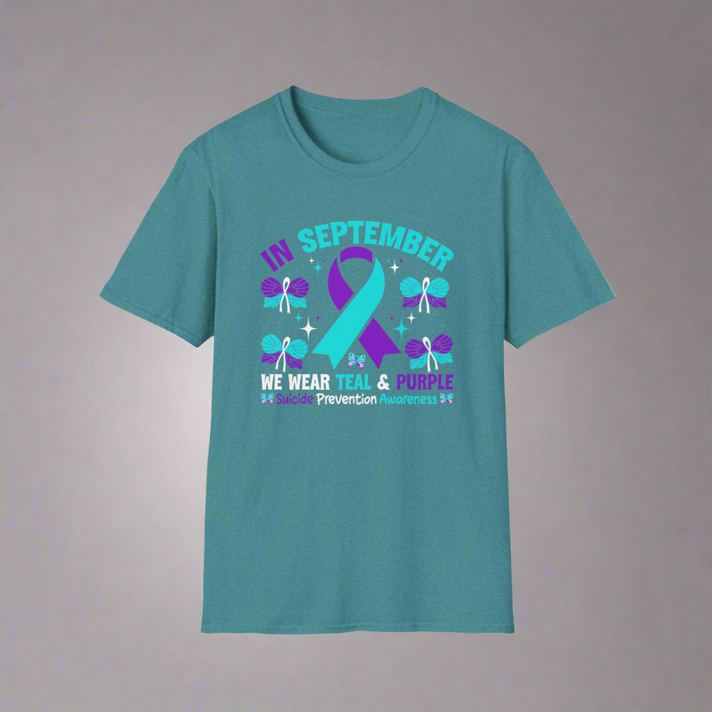 September Awareness Unisex T-Shirt - Teal & Purple Suicide Prevention Design, Support Mental Health