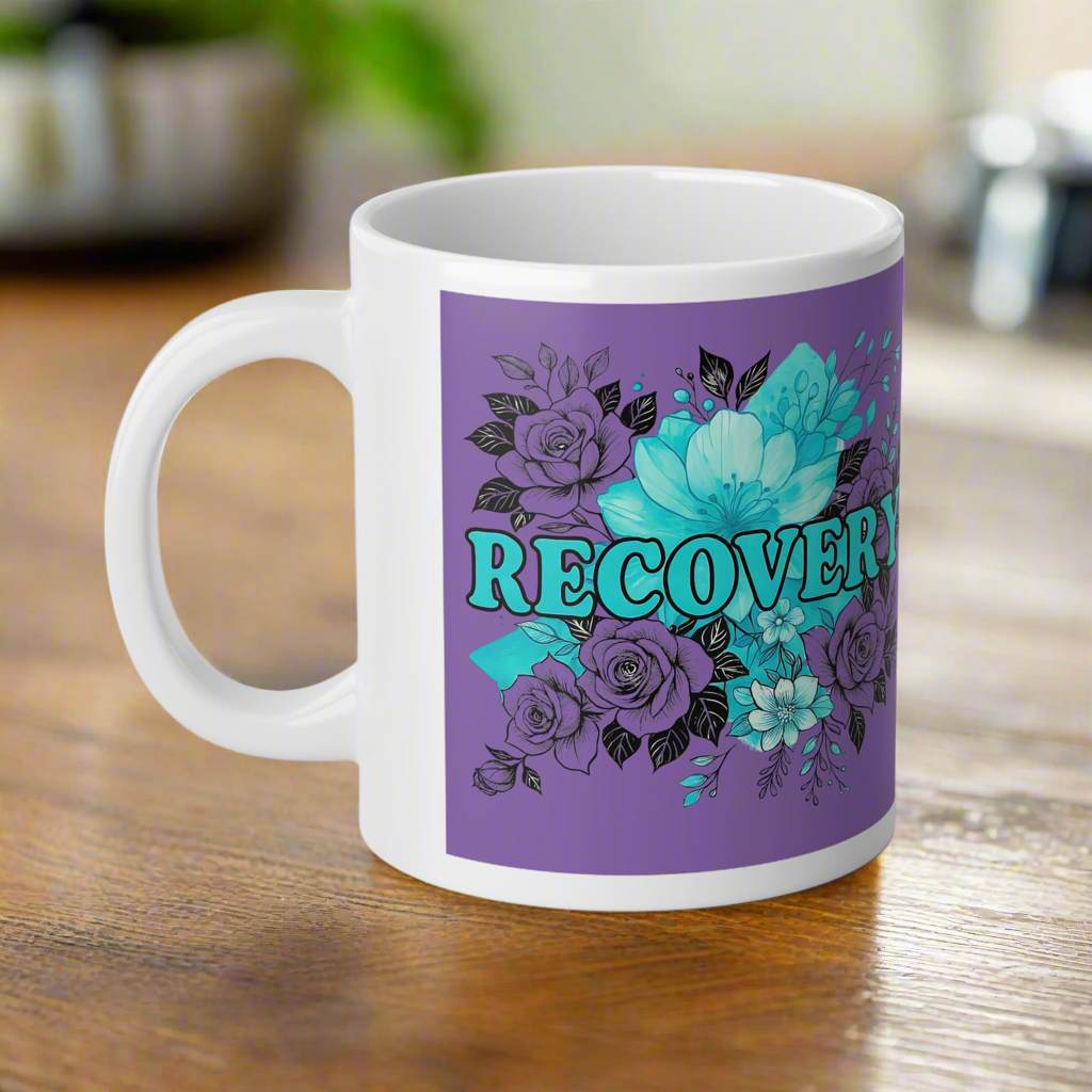 Floral Recovery Jumbo Mug | 20oz Coffee Cup for Self-Care | Inspirational Gift | Tea Lover's Mug | Cosy Home Decor | Relaxation