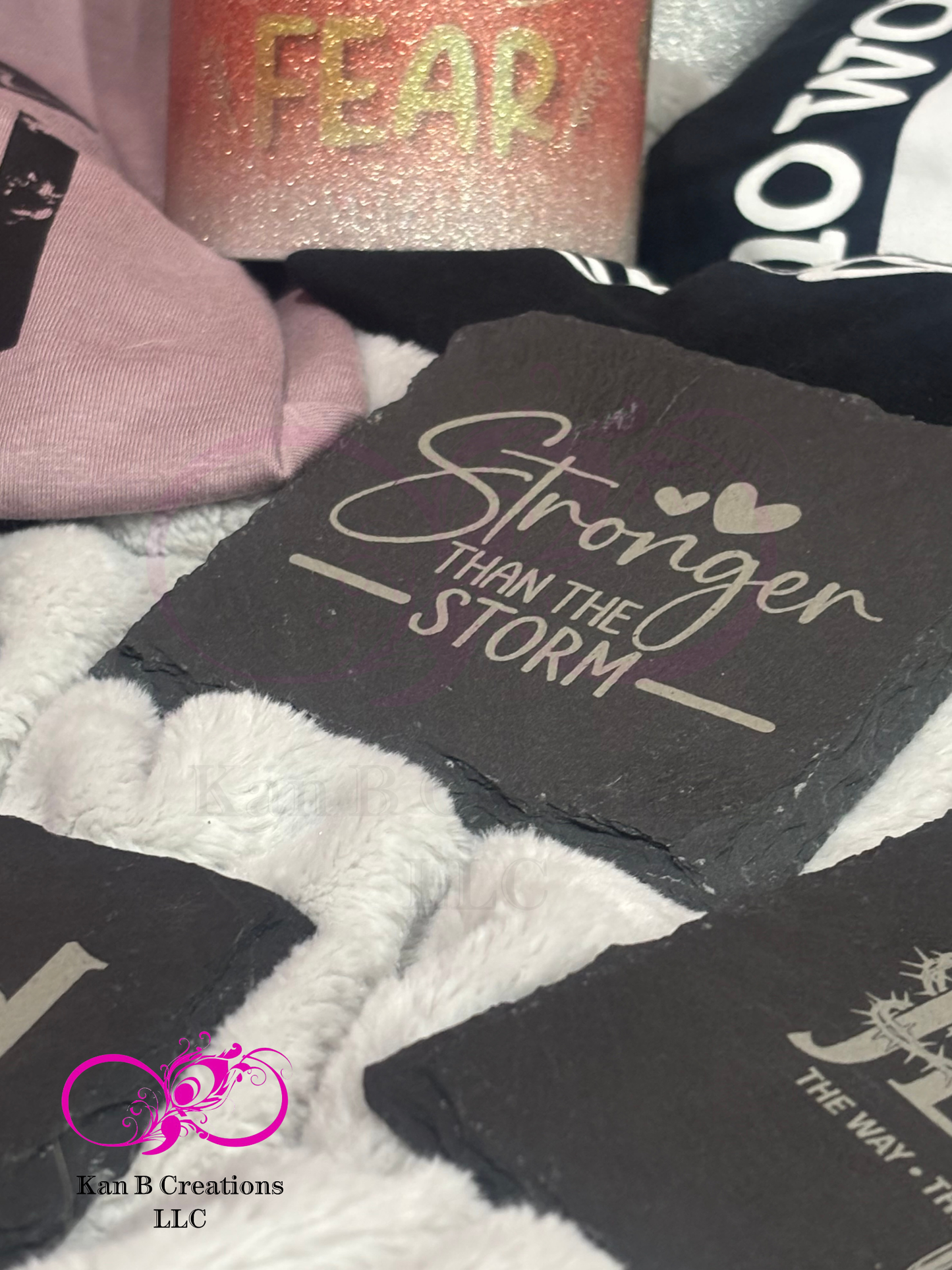 4 pack, Faith inspired Black Slate Coasters