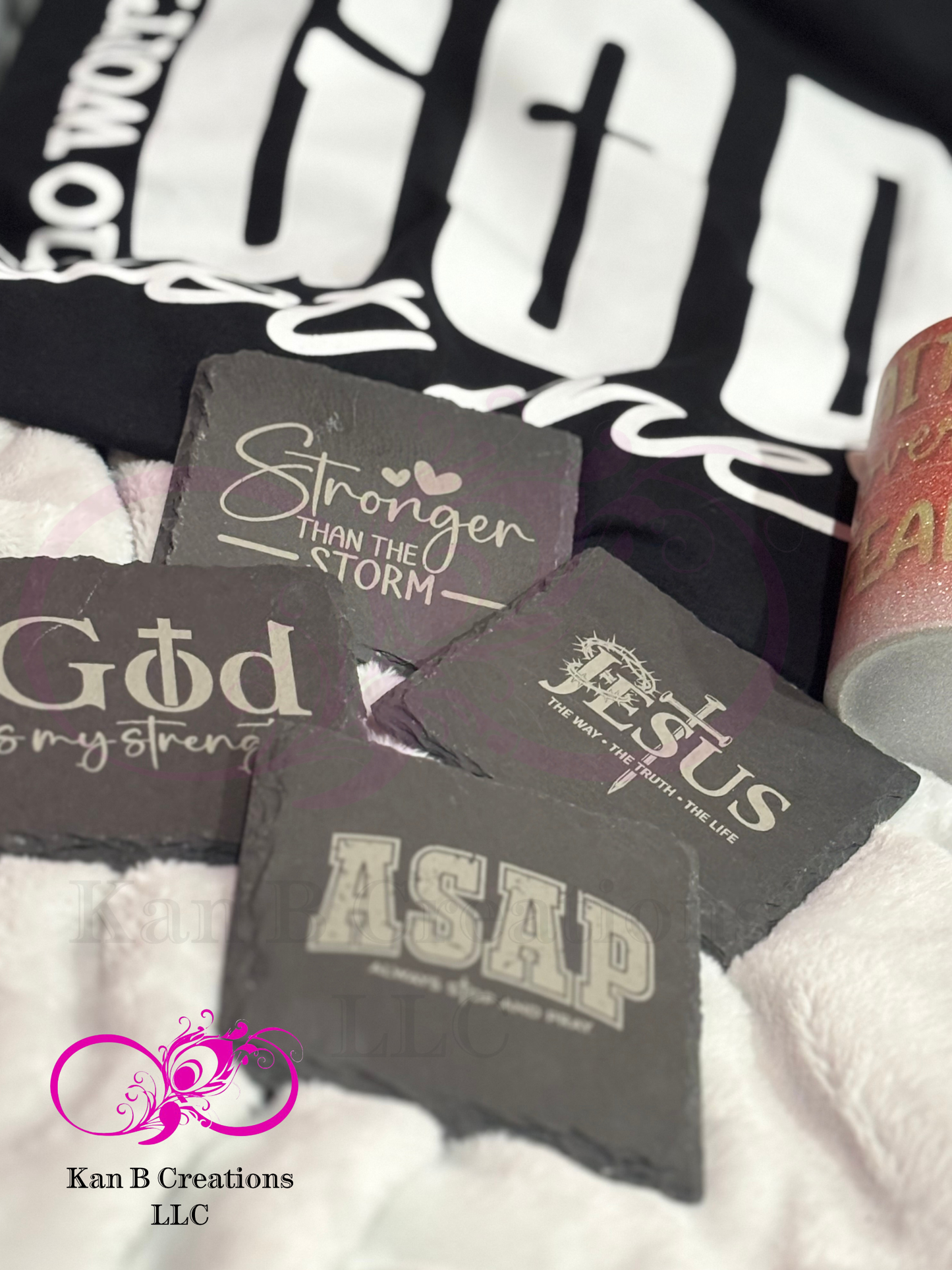 4 pack, Faith inspired Black Slate Coasters