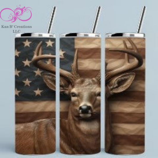 Antique color American Flag Deer 20 oz Tumbler