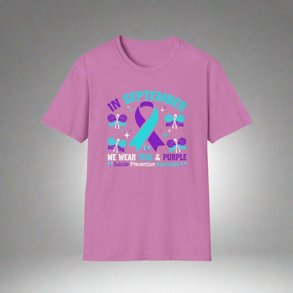 September Awareness Unisex T-Shirt - Teal & Purple Suicide Prevention Design, Support Mental Health