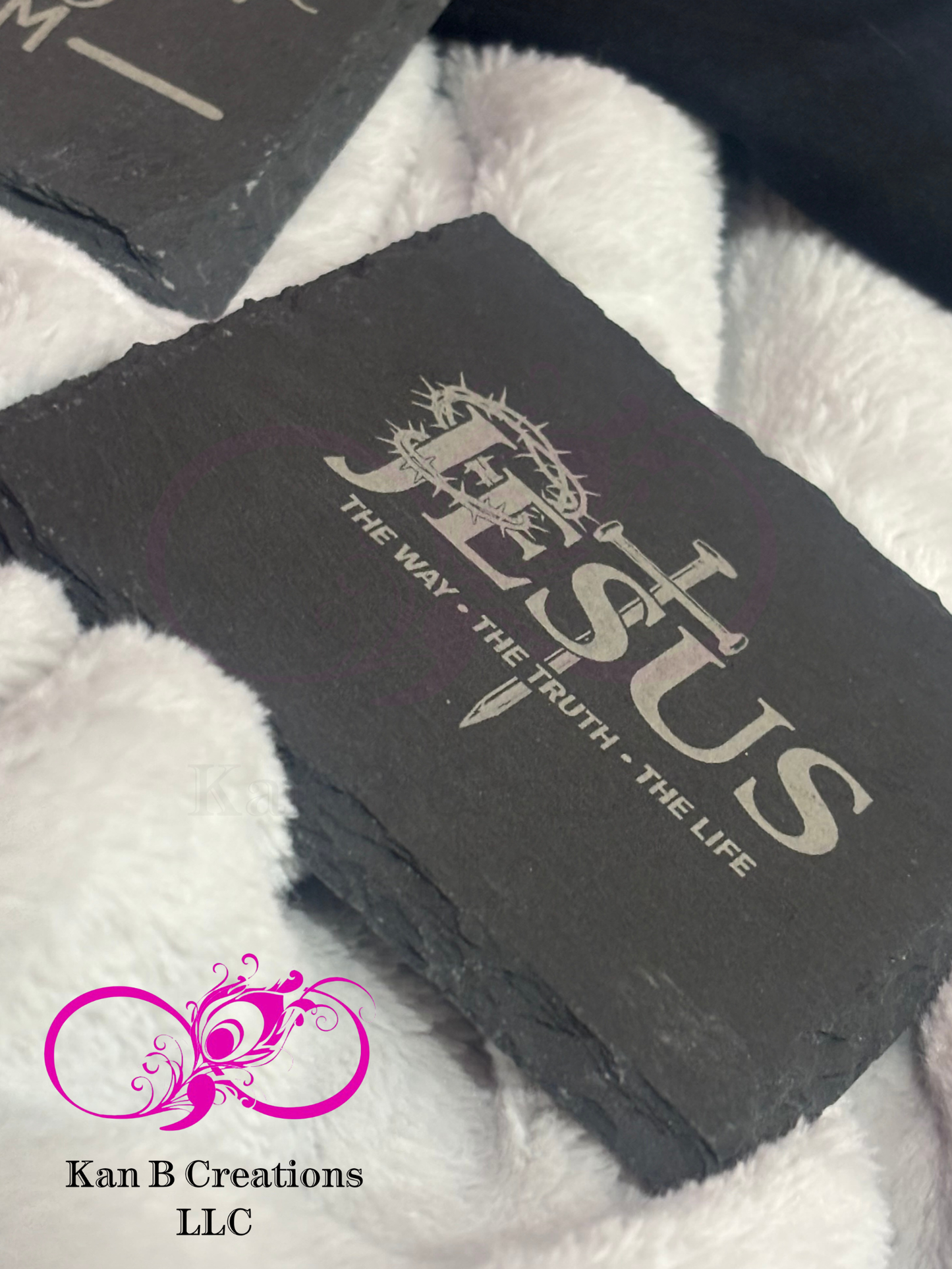 4 pack, Faith inspired Black Slate Coasters