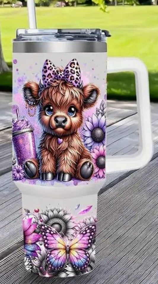 40 oz Purple Baby Hiland Cow tumbler