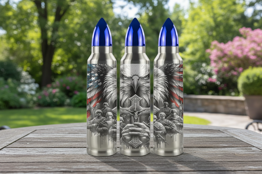 American Flag Eagle with Cross, 32 oz Bullet Tumbler/Thermos