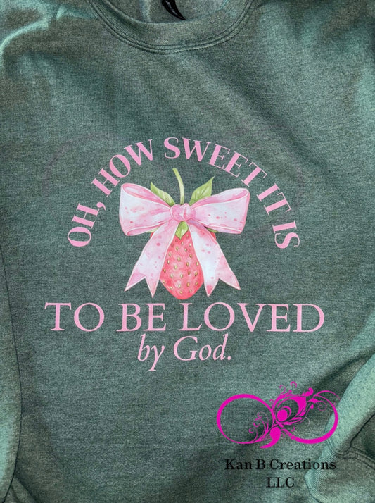 Strawberry Bow, Loved By God Crewneck Sweatshirt