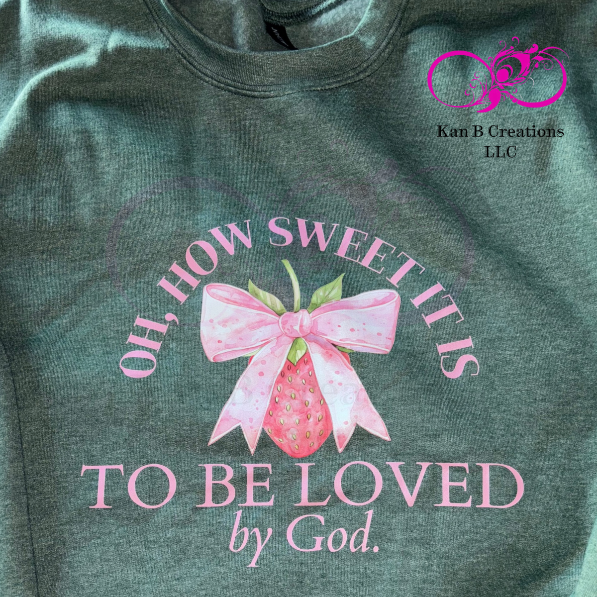 Strawberry Bow, Loved By God Crewneck Sweatshirt