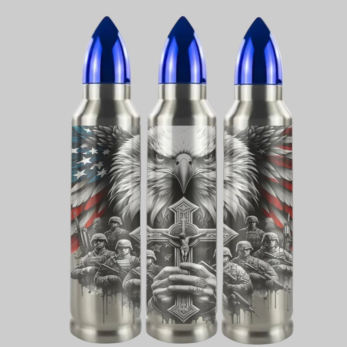 American Flag Eagle with Cross, 32 oz Bullet Tumbler/Thermos