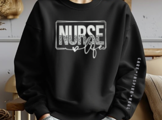Nurse Life with sleeve print Crewneck