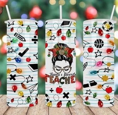 Santas Favorite Teacher 20 oz Sublimation Tumbler