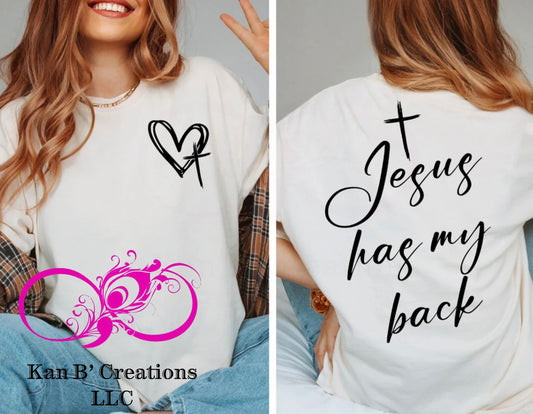 Jesus Has My Back <back print with front chest design> Crewneck Sweatshirt
