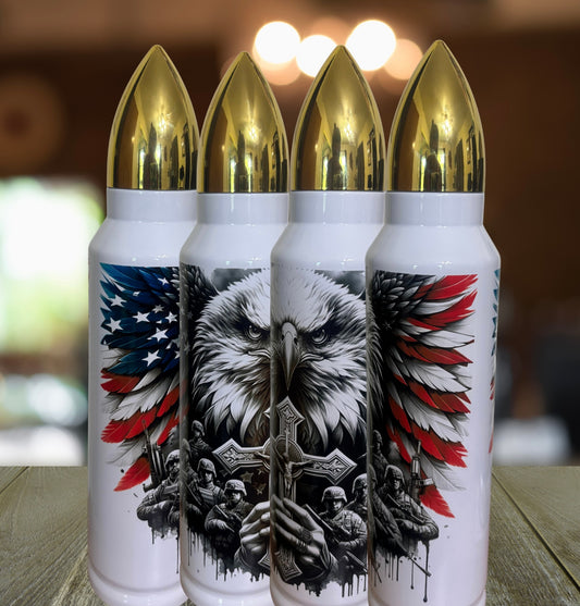 American Flag Eagle with Cross, 32 oz Bullet Tumbler/Thermos