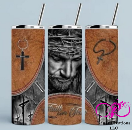 20 Oz Stainless Steel Tumbler, Jesus Faith Over Fear