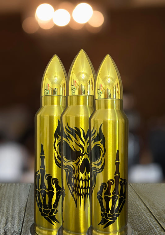 Gold Skull middle finger, 32 oz Bullet Tumbler/Thermos
